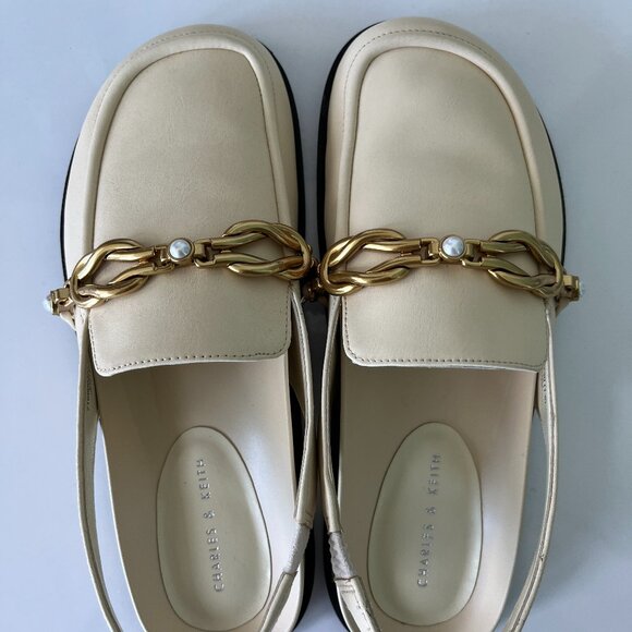 NEW Charles & Keith Pearl Cream/Light Yellow Embellished Slingback Mule - Picture 5 of 5
